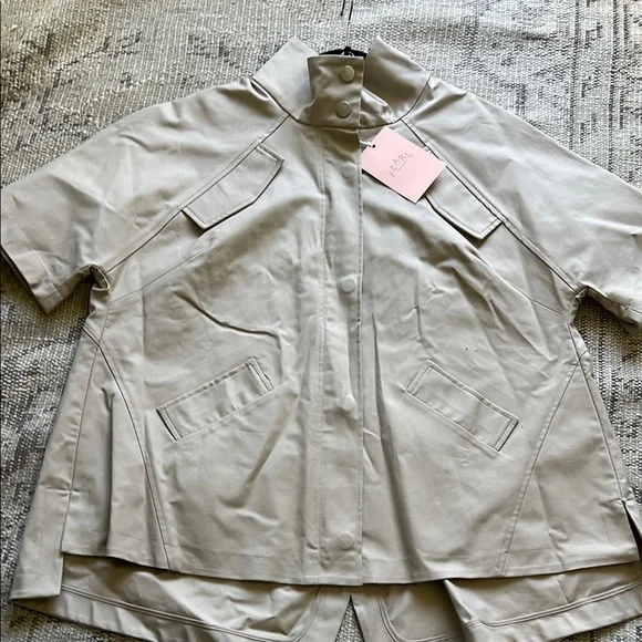 Pearl Cream Utility Jacket with Stand-Up Collar and Relaxed Fit